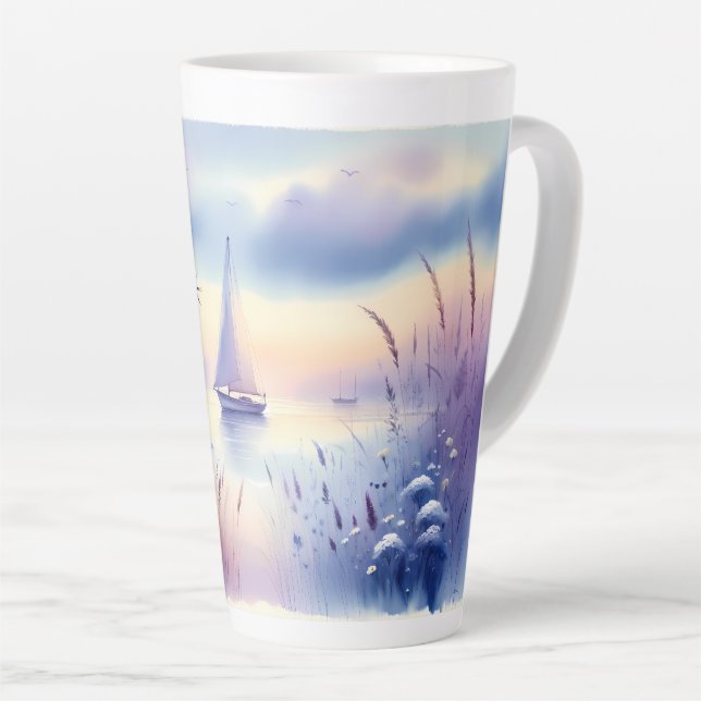 Taza De Café Latte Pastel Sailboat Coastal Dreamscape (Ángulo derecho)