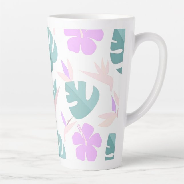 Taza De Café Latte Pastel Tropical Floral Pattern (Derecha)