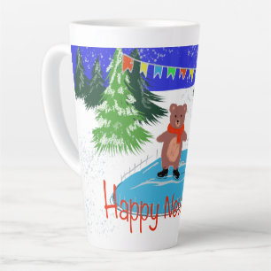 Taza De Café Latte Patinaje de oso divertido