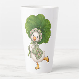 Taza De Café Latte Patito Adorable con Paraguas de Hoja – Primavera C