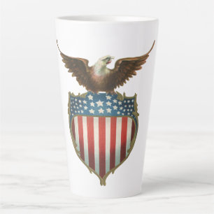 Taza De Café Latte Patriotismo Vintage, Águila orgullosa sobre la ban