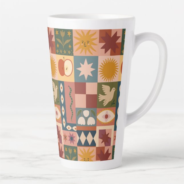 Taza De Café Latte Patrocinio celeste bohemio con símbolos místicos (Derecha)