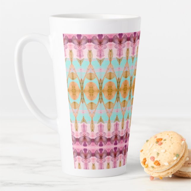 Taza De Café Latte Patrón acuarela acentuado con turquesa (In situ)