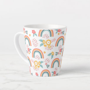 Taza De Café Latte Patrón arcoiris floral colorido