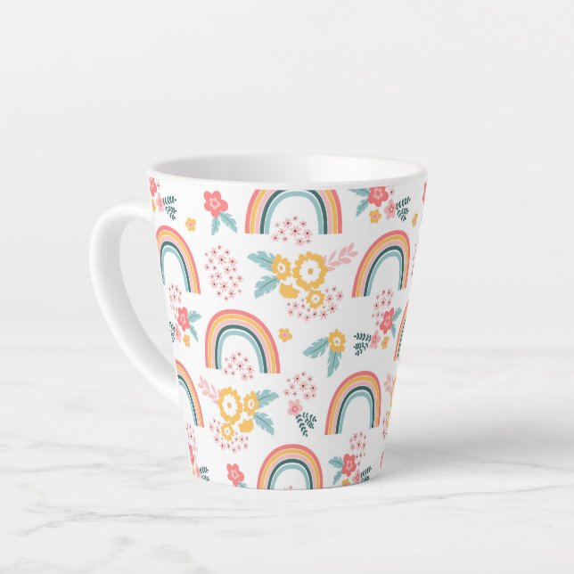 Taza De Café Latte Patrón arcoiris floral colorido (Ángulo izquierdo)