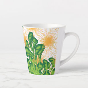 Taza De Café Latte Patrón artístico verde y dorado que representa un 