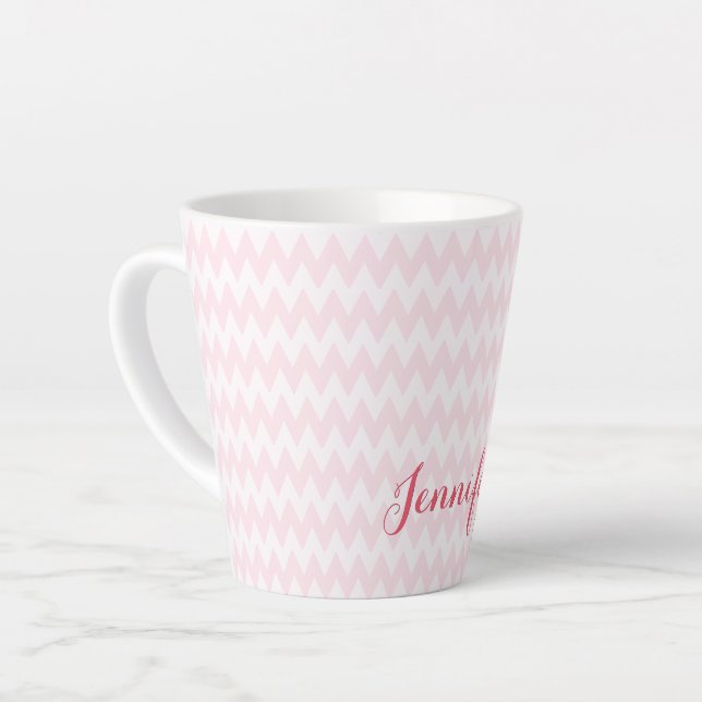 Taza De Café Latte Patrón blanco rosado moderno Personalizado Elegant (Ángulo izquierdo)