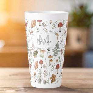 Taza De Café Latte Patrón Botánico de Helecho de Champiñón Vintage Ac
