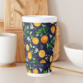 Taza De Café Latte Patrón Botánico Floral de Citricos Naranja Verano