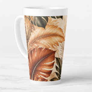 Taza De Café Latte Patrón Botánico Monstera Tropical de Otoño