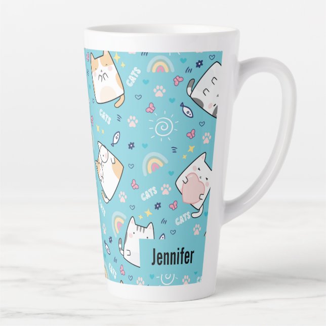 Taza De Café Latte Patrón caprichoso de gatos compactos (Derecha)