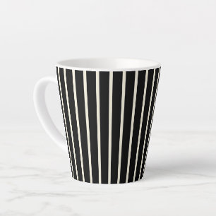 Taza De Café Latte Patrón Clásico de Rayas Verticales en Blanco y Neg
