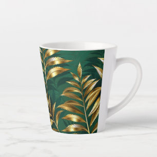 Taza De Café Latte Patrón continuo con helechos dorados