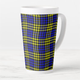 Taza De Café Latte Patrón continuo de cuadros escoceses azules y amar