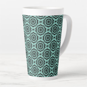 Taza De Café Latte Patrón continuo de flores negro azul verdoso