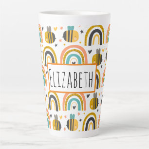 Taza De Café Latte Patrón de abejas y arbustos