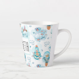 Taza De Café Latte Patrón de acuarela de ballenas náuticas