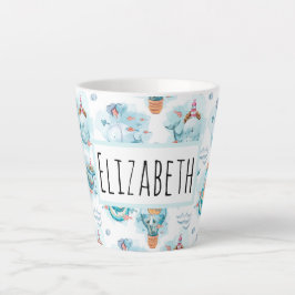 Taza De Café Latte Patrón de acuarela de ballenas náuticas