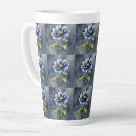 Taza De Café Latte Patrón de acuarela de flores azules