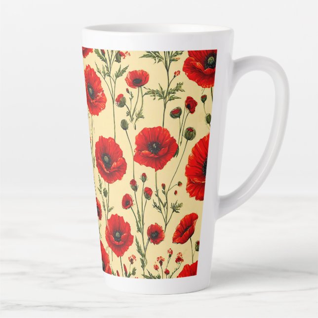 Taza De Café Latte Patrón de amapolas rojas (Derecha)