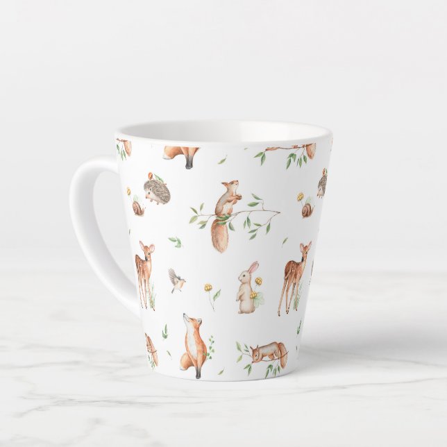 Taza De Café Latte Patrón de amigos animales de Woodland (Ángulo izquierdo)