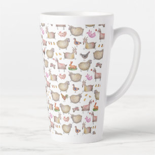 Taza De Café Latte Patrón de animales de granjas de color de agua du