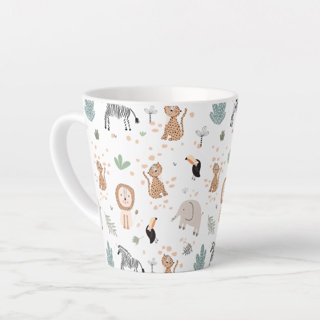 Taza De Café Latte Patrón de animales de selva tropical de selva fina (Ángulo izquierdo)