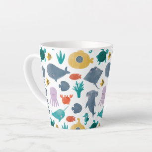Taza De Café Latte Patrón de animales oceánicos de color de agua suav