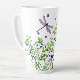 Taza De Café Latte Patrón de arándano con libélulas