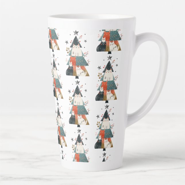 Taza De Café Latte Patrón de árbol de navidad de los gatos de acuarel (Derecha)