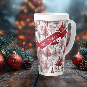 Taza De Café Latte Patrón de árbol de navidad rojo blanco #4 ID1009