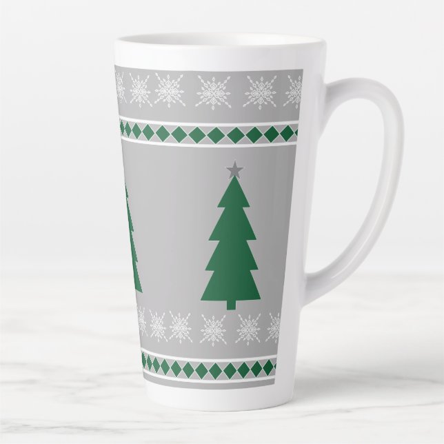 Taza De Café Latte Patrón de árbol de Navidad y copos de nieve, (Derecha)