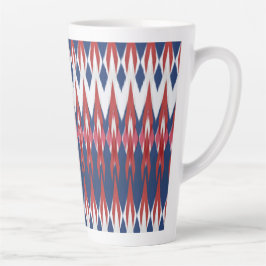 Taza De Café Latte Patrón de arglas técnica de ikat rojo azul blanco