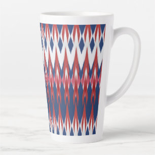 Taza De Café Latte Patrón de arglas técnica de ikat rojo azul blanco