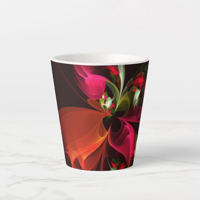 Taza De Café Latte Patrón de arte abstracto rojo verde floral moderno (Anverso)