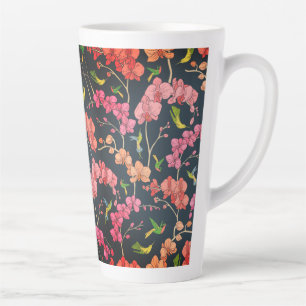 Taza De Café Latte Patrón de aves y orquídeas hermosas