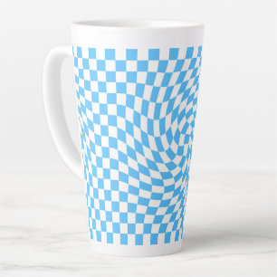 Taza De Café Latte Patrón de barrido y barrido de estilo azul y blanc