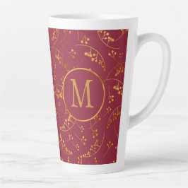 Taza De Café Latte Patrón de berry de marsala de oro en monograma ele