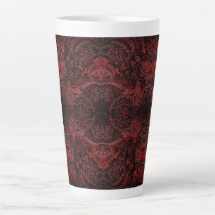 Taza De Café Latte Patrón de brocado victoriano rojo