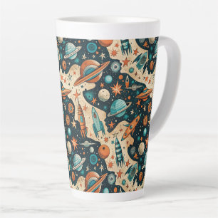 Taza De Café Latte Patrón de buques de cohetes de naves espaciales vi