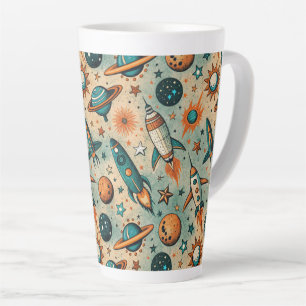 Taza De Café Latte Patrón de buques de cohetes de naves espaciales vi