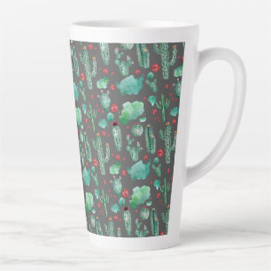 Taza De Café Latte patrón de cactus y ladybug - fondo negro
