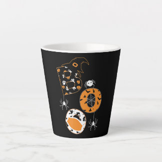 Taza De Café Latte Patrón de calabaza de bruja de la araña de la másc