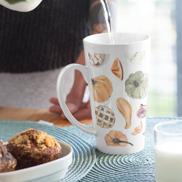 Taza De Café Latte Patrón de calabaza de color de agua colorido | Vib