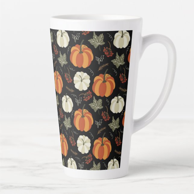 Taza De Café Latte Patrón de calabaza otoñal (Derecha)