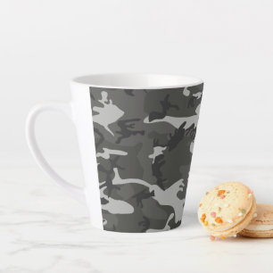 Taza De Café Latte Patrón de camuflaje gris, patrón militar, ejército