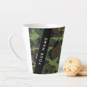 Taza De Café Latte Patrón de camuflaje verde, nombre, personalización