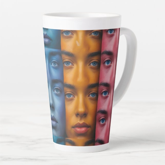 Taza De Café Latte Patrón de caras coloridas (Ángulo derecho)