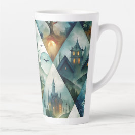 Taza De Café Latte Patrón de castillo de Halloween gótico