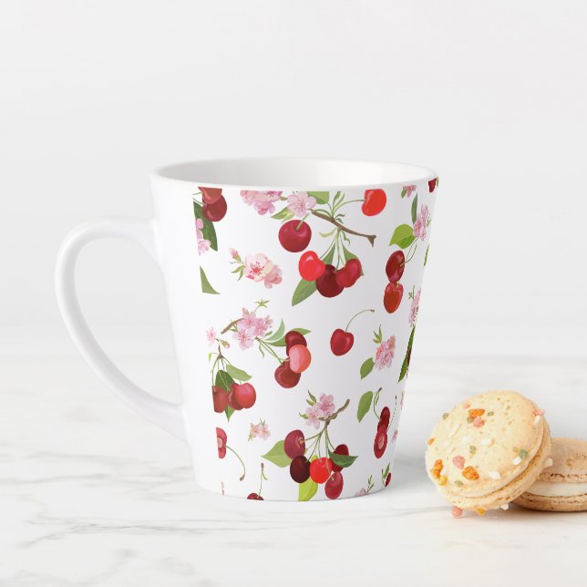 Taza De Café Latte Patrón de cerezas 1 (In situ)